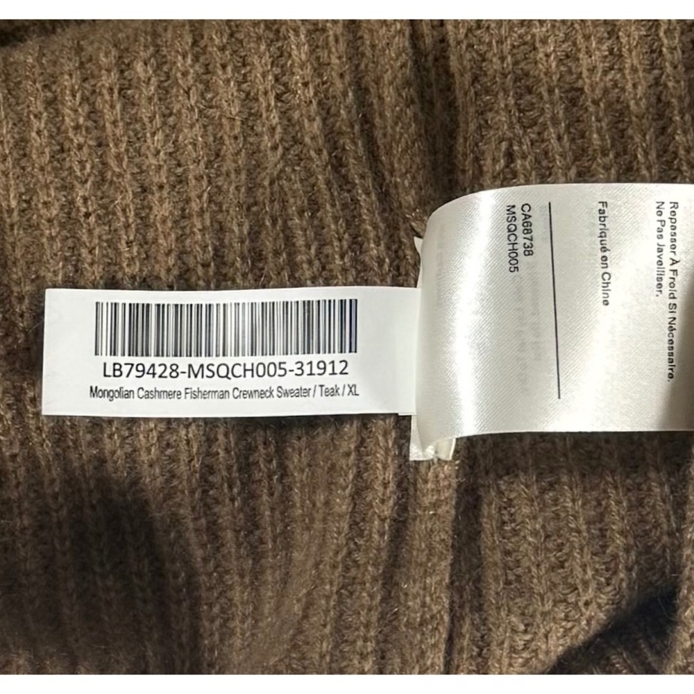 Quince Cashmere Fisherman Sweater XL NWT Teak Brown Ribbed Mongolian Crewneck - Picture 6 of 11